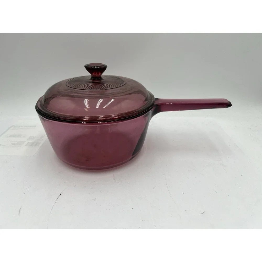 Vintage Visions Cranberry 1.5L Glass Saucepan Pot w Lid Made in USA